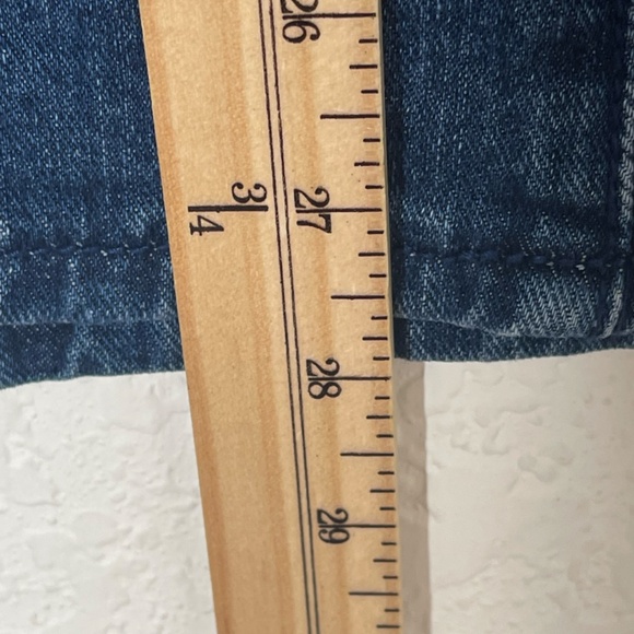 J.O.A Off The Shoulder Denim Mini Dress Size M Raw Neck Trim Blue Exposed Zip - Picture 9 of 14